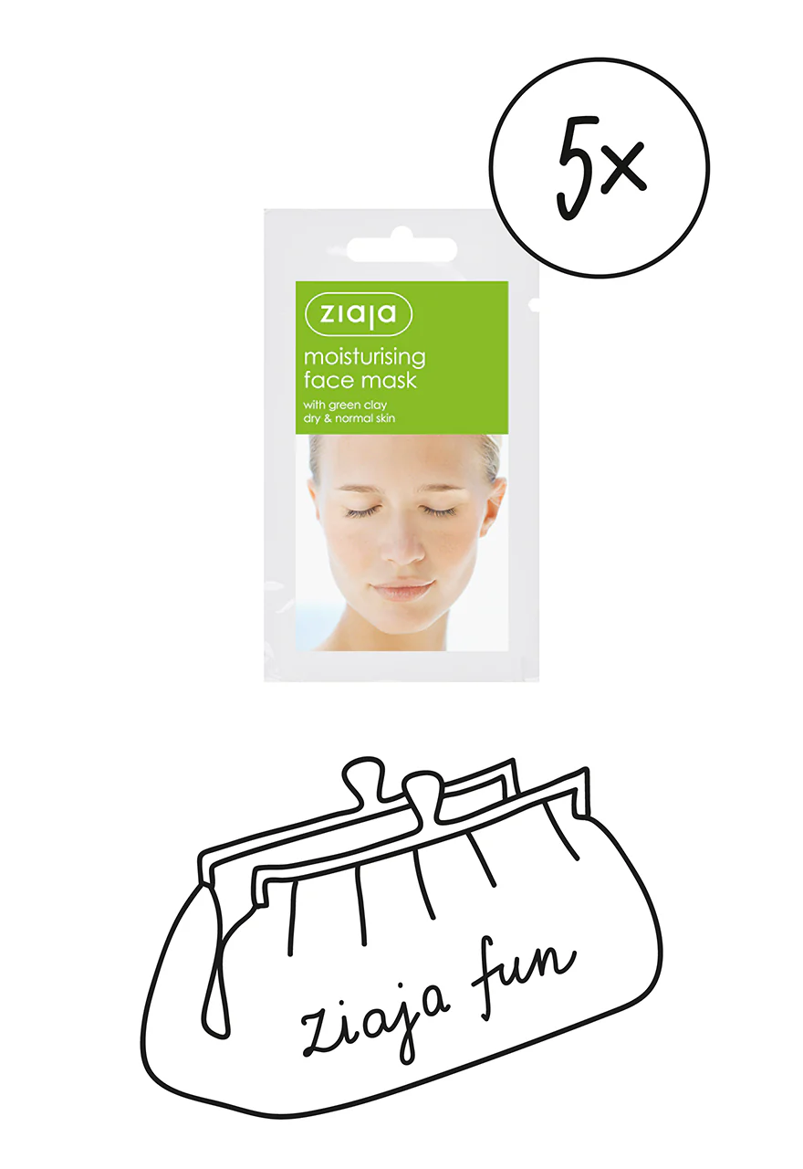 5 X Ziaja Moisturising Face Mask With Green Clay/Sachet 7ml